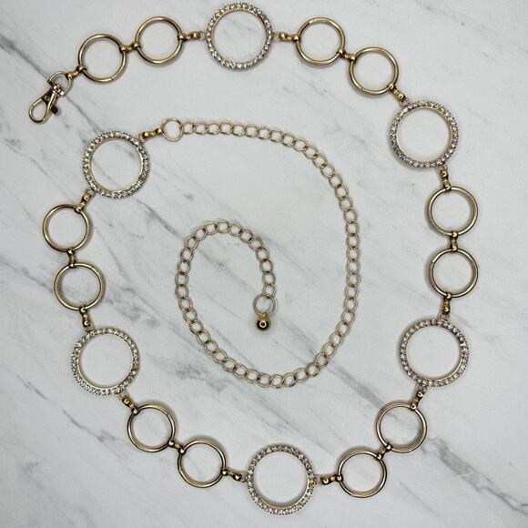 Unbranded Accessories - Womens Rhinestone Hoop Circle Gold Tone Chain Link Belt Plus One Size OS ✨